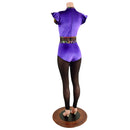 Purple Velvet Inset Mesh Keyhole Catsuit with Mesh Legs - Coquetry Clothing