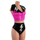 Zippered Crop Vest with Bolts and Showtime Collar and Brazilian Shorts Set - Coquetry Clothing