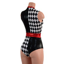 Black and White Quad Color Blocked Romper with Red Sparkly Jewel Trim - Coquetry Clothing