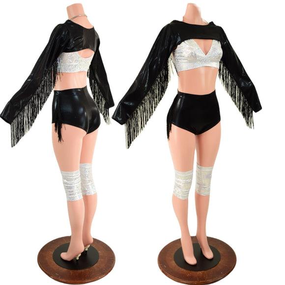 5PC Bolero Fringe Set with Siren Shorts, Starlette Bralette, and Kneepad Covers - Coquetry Clothing