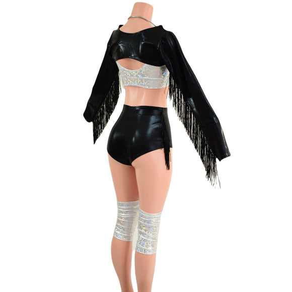 5PC Bolero Fringe Set with Siren Shorts, Starlette Bralette, and Kneepad Covers - Coquetry Clothing