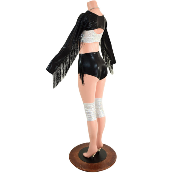 5PC Bolero Fringe Set with Siren Shorts, Starlette Bralette, and Kneepad Covers - Coquetry Clothing