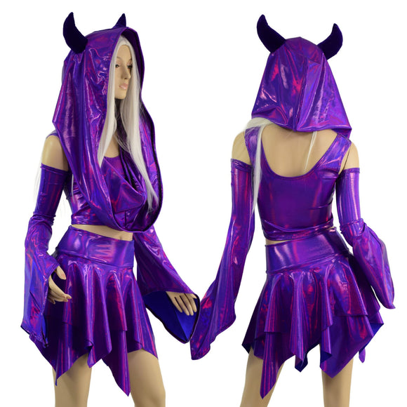 5PC Purple Monster Set with Horned Festival Hood - Coquetry Clothing