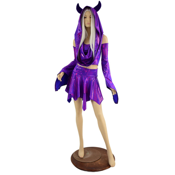 5PC Purple Monster Set with Horned Festival Hood - Coquetry Clothing