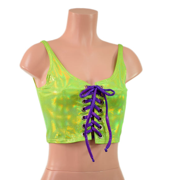 6" Mini Lace Up Crop Tank with Skinny Straps - Coquetry Clothing