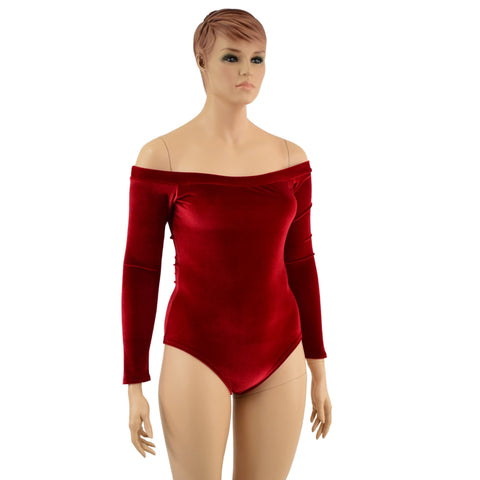 Off Shoulder Romper in Red Velvet - Coquetry Clothing