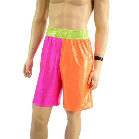 Mens Basketball Shorts in Neon Holo Colorblocking - Coquetry Clothing