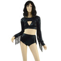 3PC Black Bolero, shorts, and bralette set with fringe - 2