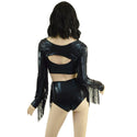 3PC Black Bolero, shorts, and bralette set with fringe - 4