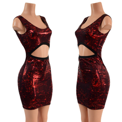 Primeval Red Bodycon Tank Dress with Ribcage Cutout - Coquetry Clothing