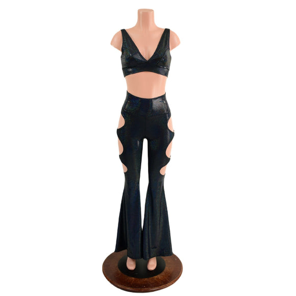 High Waist Solar Flares with Triple Cutouts and O-rings and Matching Starlette Bralette Set - Coquetry Clothing