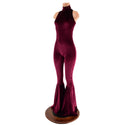 Backless, Bell Bottom Burgundy Velvet Catsuit with Snap Back Turtleneck - 2