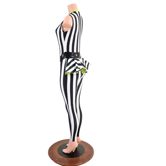 Plunging V Catsuit with Ruffle Rump and V Front Waistband - Coquetry Clothing