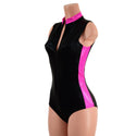 Black Mystique Stella Romper with Neon Pink Side Panels and Collar - 2