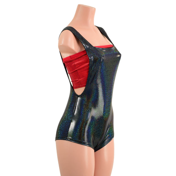 Black Holographic Suspender Overall Romper with Boy Cut Leg (top sold separately) - 4