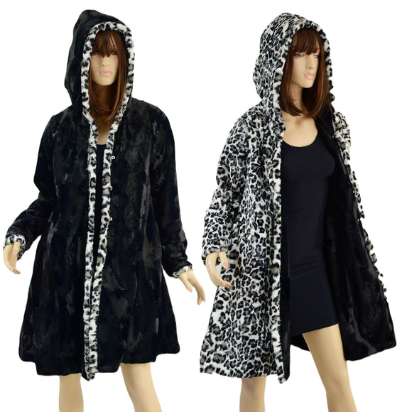 Double Minky Reversible A Line Coat - Coquetry Clothing