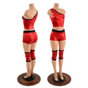 4PC Red and Black Wrestling Shorts, Crop Top and Knee Pad Covers Set - 1