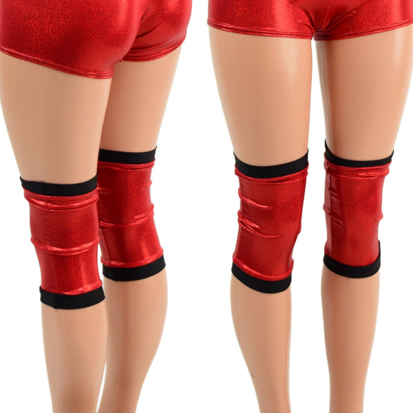 4PC Red and Black Wrestling Shorts, Crop Top and Knee Pad Covers Set - 2