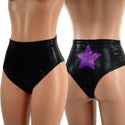 Black Mystique Brazilian Cut Siren Shorts with Grape Holo Star Applique - 1