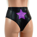 Black Mystique Brazilian Cut Siren Shorts with Grape Holo Star Applique - 3