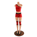 4PC Red and Black Wrestling Shorts, Crop Top and Knee Pad Covers Set - 9