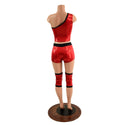 4PC Red and Black Wrestling Shorts, Crop Top and Knee Pad Covers Set - 6