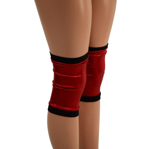 4PC Red and Black Wrestling Shorts, Crop Top and Knee Pad Covers Set - 10