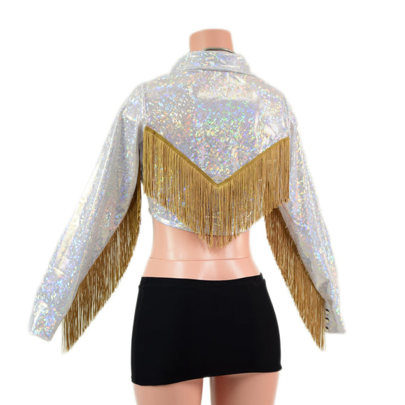 Rodeo Style Crop Top with Collar, Cuffs, Yoke Fringe and Snaps