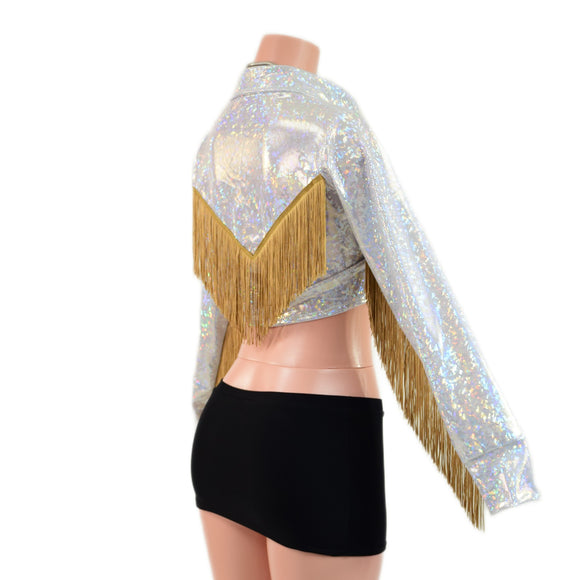 Rodeo Style Crop Top with Collar, Cuffs, Yoke Fringe and Snaps