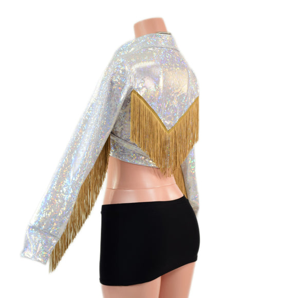 Rodeo Style Crop Top with Collar, Cuffs, Yoke Fringe and Snaps