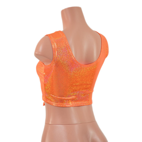 Mini Lace UP Front Crop Tank in Orange Sparkly Jewel
