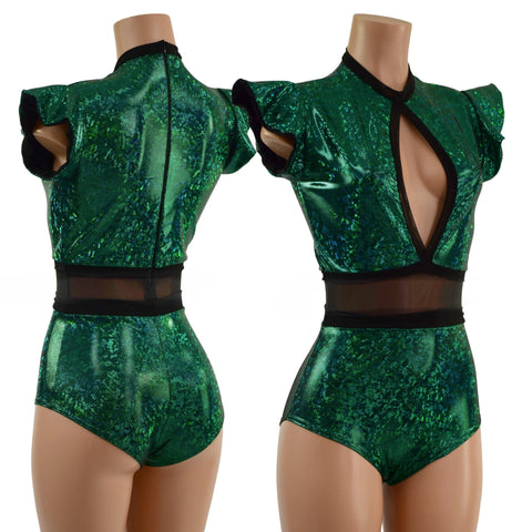 Green Kaleidoscope Keyhole & Mesh Romper - Coquetry Clothing