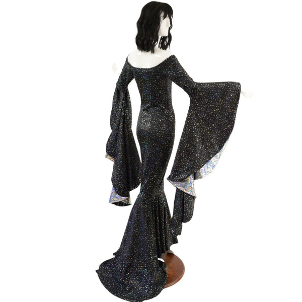 Ready to Ship Off Shoulder Star Noir Sorceress Sleeve Gown with Scoop Neck and Silver Kaleidoscope Sleeve Linings XXS - 4