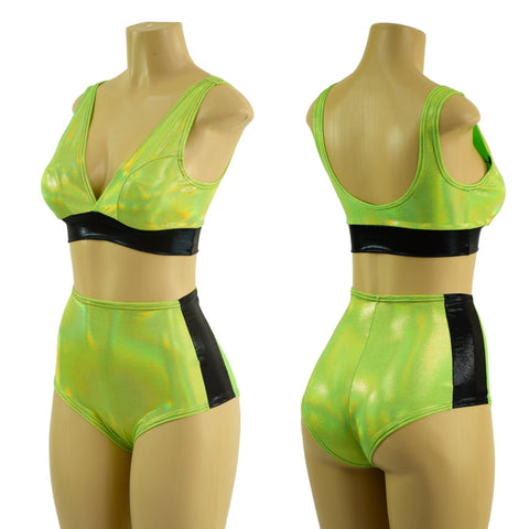 Neon Lime and Black Mystique Siren & Starlette Set - Coquetry Clothing