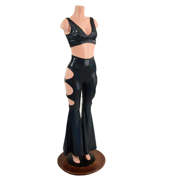 High Waist Solar Flares with Triple Cutouts and O-rings and Matching Starlette Bralette Set - Coquetry Clothing