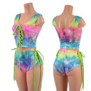 2PC Lace Up Crop Tank and Siren Shorts Set-1