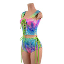 2PC Lace Up Crop Tank and Siren Shorts Set-2
