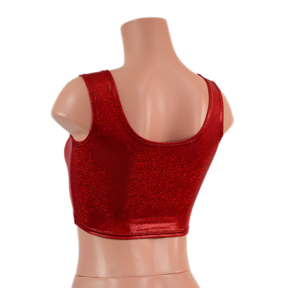 Red Sparkly Jewel MINI Crop Tank with Black Zipper Front