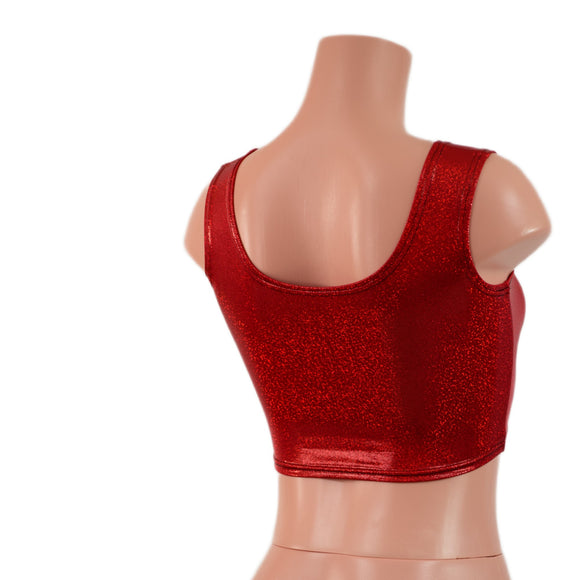 Red Sparkly Jewel MINI Crop Tank with Black Zipper Front