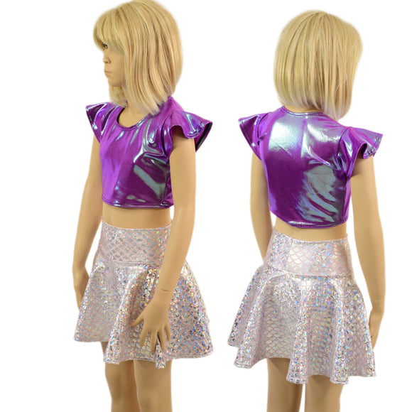 Girls Flip Sleeve Crop Top in Plumeria