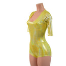 Yellow Sparkly Jewel Half Sleeve Romper with Scoop Neck and Boy Cut Leg-3