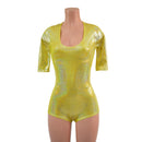 Yellow Sparkly Jewel Half Sleeve Romper with Scoop Neck and Boy Cut Leg-2