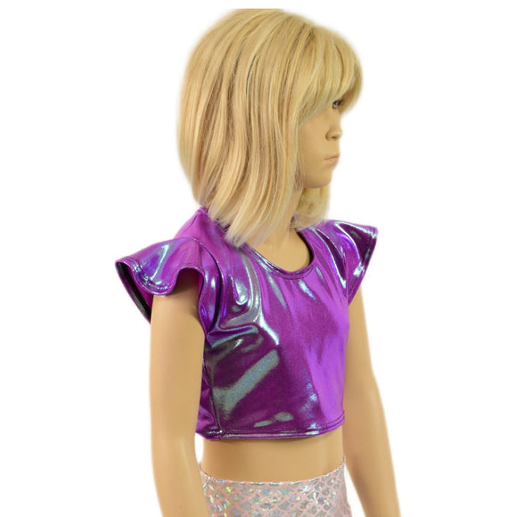 Girls Flip Sleeve Crop Top in Plumeria