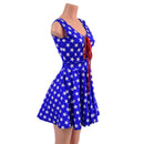 Blue and White Star Skater Dress with Lace Up Bodice-3