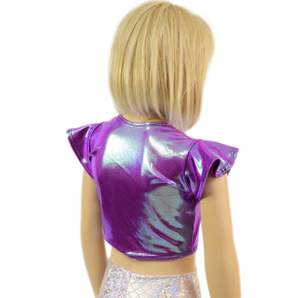 Girls Flip Sleeve Crop Top in Plumeria
