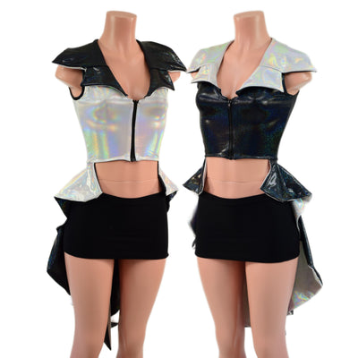 Reversible Tuxedo Tail Sleeveless Zipper Front Crop Jacket
