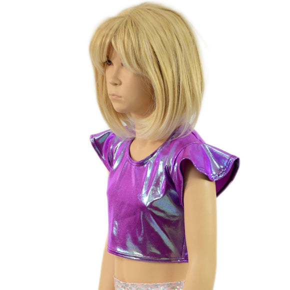 Girls Flip Sleeve Crop Top in Plumeria