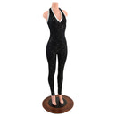 Ready to Ship Star Noir Backless V Neck Catsuit with Silver on White Shattered Glass Trim XS - Coquetry Clothing