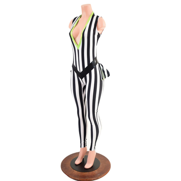 Plunging V Catsuit with Ruffle Rump and V Front Waistband - Coquetry Clothing