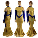 Gold and Blue Super Hero Fishtail Gown and Arm Warmers - 1